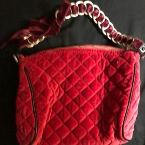 Marc Jacobs quilted red suede with black leather trim shoulder bag
